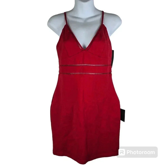 NWT Lulus Hot Red Mini Dress With Spaghetti Straps and Cut Out Middle Size S - Picture 1 of 10